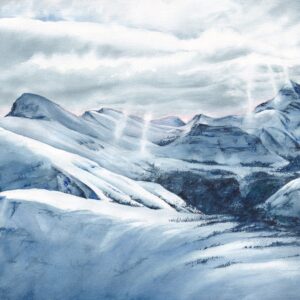 Mount Assiniboine, watercolour painting, watercolor painting, Calgary art collector, Rocky Mountain art, skiing art, Alberta art, Calgarian Artist.